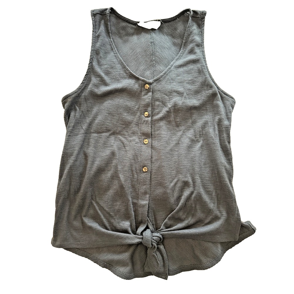 Double Zero Women's Tank Top Size Small Dark Blue Button Up Front Tie Buttons